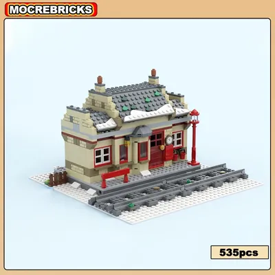 Winter modular von städtischen Bahnhof Gebäude Hogs mead Station Baustein Montage Modell Ziegel Image