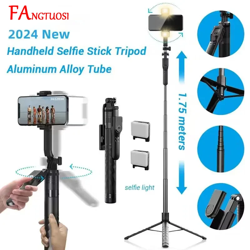 FANGTUOSI 2024 Neues drahtloses Selfie-Stick-Stativ, faltbarer Ständer für Gopro-Action-Kameras, Smartphones, Balance, stabiles Schießen, Live Image