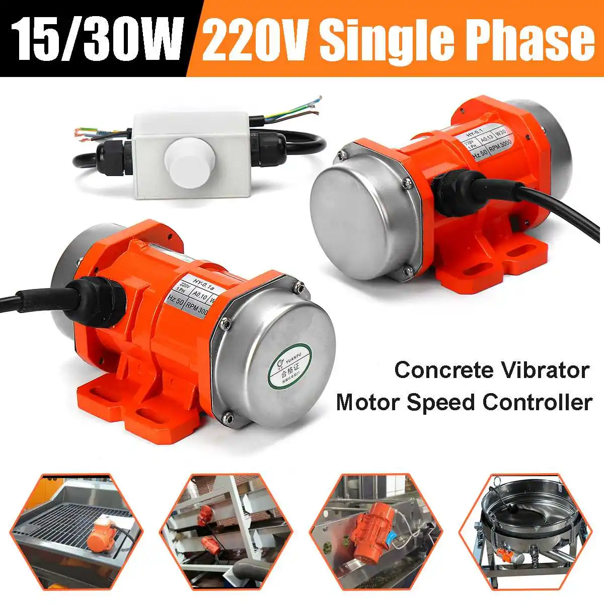 Betonrüttler-Vibrationsmotor, 15 W/30 W, 220 V, 3000 U/min, einphasige Aluminiumlegierung, einstellbare Geschwindigkeit, zum Vibrieren von Shaker-Tischen Image