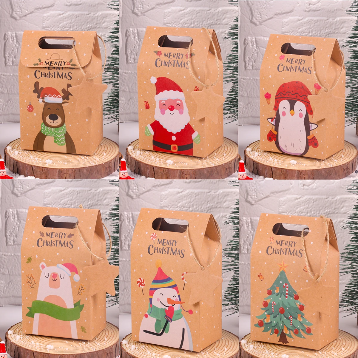 6/12 stücke Frohe Weihnachten Geschenk Box Kraft Papier Süßigkeiten Cookies Verpackung Taschen Santa Schneemann Weihnachten geschenk Pack Box wohnkultur Neue Jahr Image