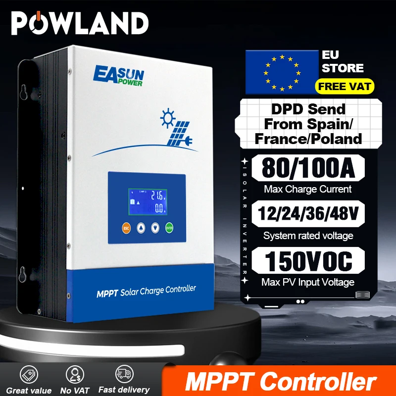 Powland 80a 100a mppt solar ladegerät 12v 24v 36v 48v auto batterie solar regler solar panel 150vdc mit rs485