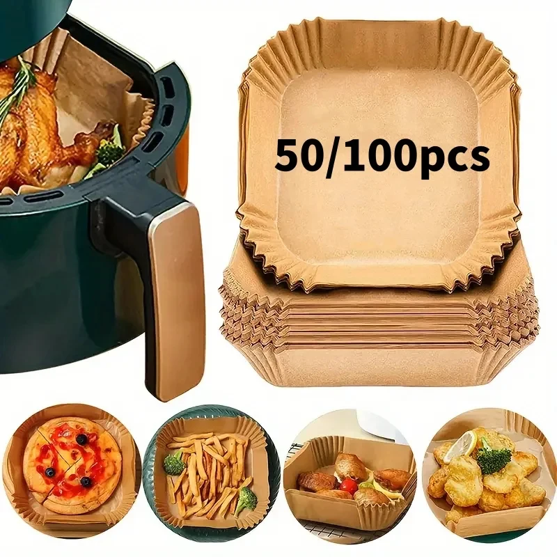 Einweg-Papierbackform, Luftfritteuse, liniert, antihaftbeschichtete Papierpfanne zum Kochen von Ofen, Mikrowelle, rechteckiger Aufbewahrungsbehälter für Lebensmittel Image