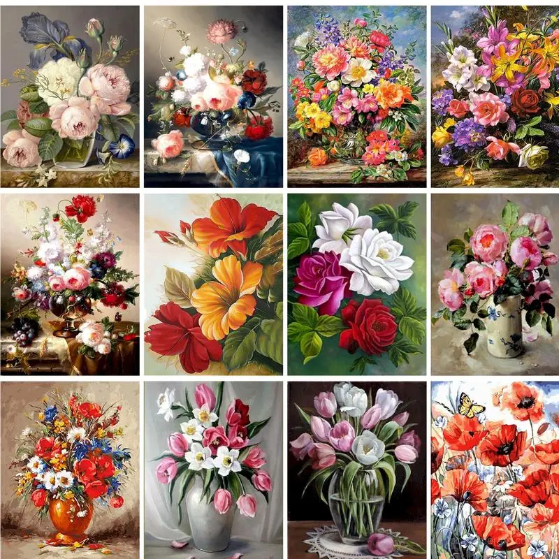 GATYZTORY DIY Malen Nach Zahlen Kit Blumen Bild Färbung Null Basis Handgemalt Ölgemälde Home Wand Dekor Zahlen Geschenk Image