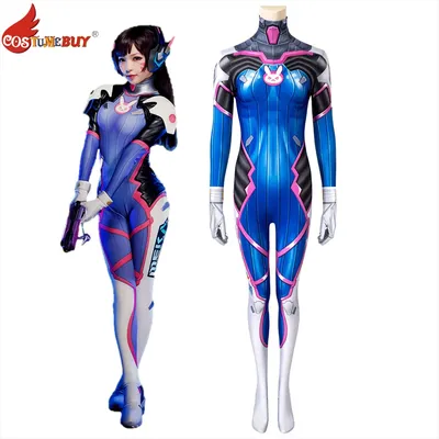 OW Spiel Dva Cosplay Hana Song Kostüm Sexy Body Blau Overall 4D Elastische Strumpfhosen Image