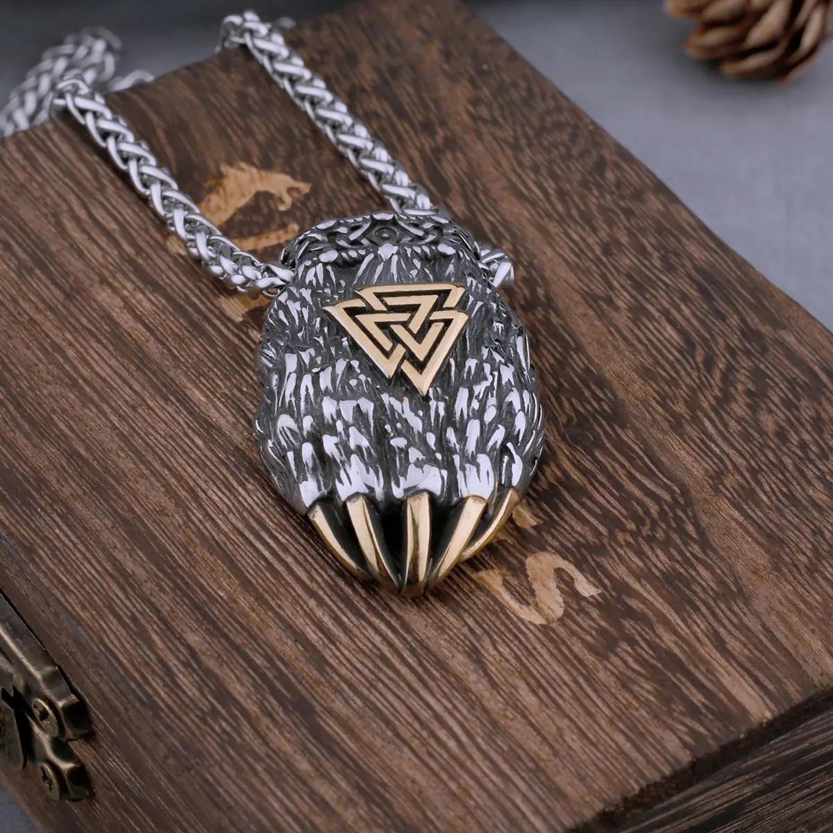 Nordic Viking Valknut Bär Klaue Halskette männer Edelstahl Vintage Anhänger Halskette Hip Hop Biker Charme Schmuck
