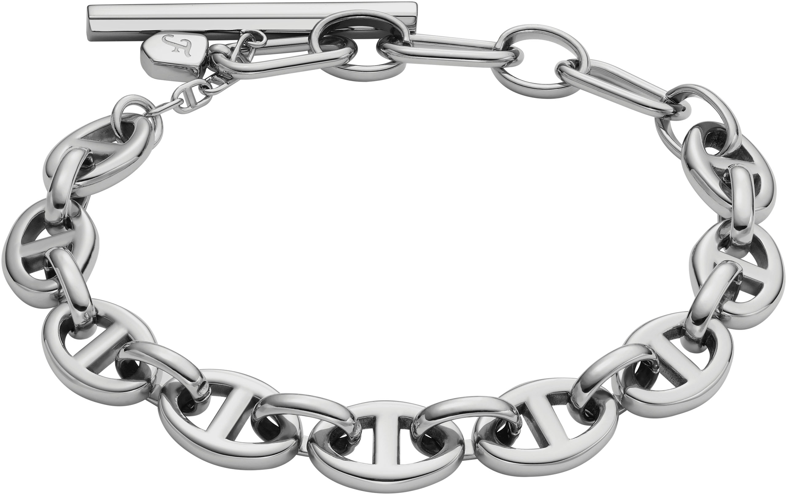 Armband FOSSIL "Schmuck Geschenk Edelstahl Armkette Heritage D-Link", silber (edelstahlfarben), Armbänder, Damen, 20cm, Edelstahl Messing, Edelstahl, Messing Image
