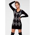 Strickkleid MELROSE, Damen, Gr. 36, N-Gr, schwarz (schwarz, grau), Feinstrick, Obermaterial: 70% Viskose, 30% Polyamid, mehrfarbig, gemustert, kariert, feminin, sehr figurbetont mini, tiefer V-Ausschnitt, Langarm eng, Kleider, Mini-Länge, eleganter...