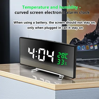 1PC curved screen LED temperature and humidity electronic clock; Multi functional timed alarm clock;
