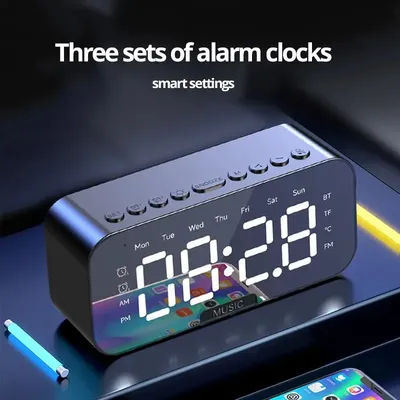 1pc LED Digital Alarm Clock with Bluetooth ,Speaker Mirror Bedroom Office Decor Table Screen