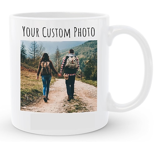 Personalisierte Kaffeetasse maßgeschneidertes Bild Text oder Logo Keramiktasse individuelles Hochzeitsgeschenk für Paare anpassbare 11 oz Teetasse weiß - schwarz Image
