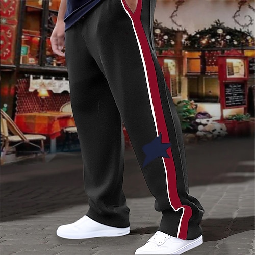 Herren Jogginghose Trainingshose Jogginghose Jogger Hose Hosen Patchwork Kordelzug Elastische Taille Farbblock Komfort Atmungsaktiv Casual Täglich Festtage Sport Modisch Schwarz Weiß Image