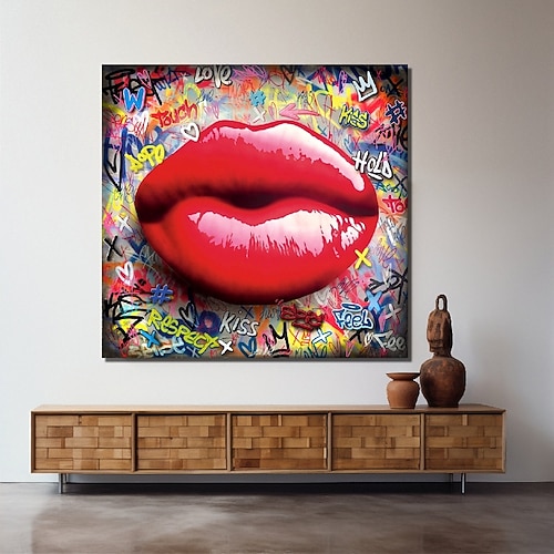 Pop-Art-Ölgemälde, handgemalte abstrakte Lippen, Gemälde auf Leinwand, handgemaltes Acrylgemälde mit reichhaltiger Struktur, moderne Wandkunst, handgemaltes Street-Art-Kunstwerk, Gemälde für die Image