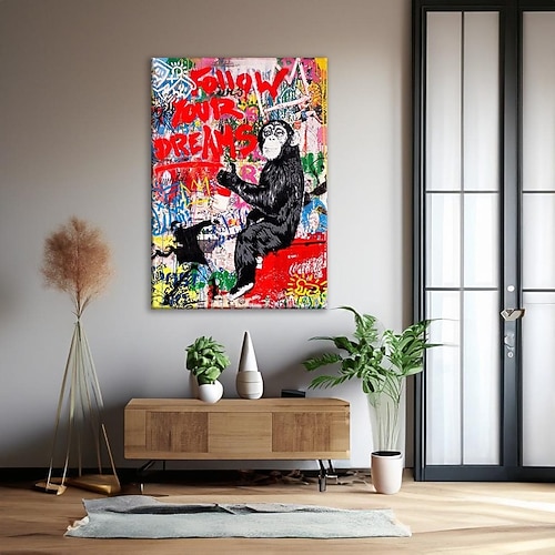 100 % großes Gemälde, handgemalt, Graffiti-Kunst, Pop-Art-Gemälde, Wanddekoration, Fred Feuerstein, Pop-Art-Ölgemälde für Wohnzimmer, Büro, Wandkunst, Cartoon-Gemälde