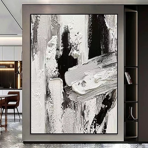 großes schwarzes Ölgemälde handgemachtes Wabi Sabi Ölgemälde handgemaltes Ölgemälde Wandkunst schwarz beige abstraktes Gemälde großes schwarzes Gemälde Wandkunst beige strukturiertes Leinwandgemälde Image