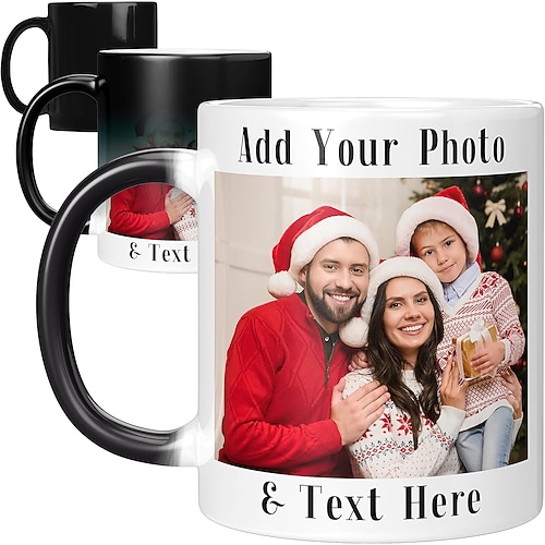 personalisierter Zauberbecher, individuell gestalteter Foto-Weihnachtsgeschenkbecher, wärmeempfindlicher Becher, farbwechselnder Keramikbecher, Weihnachtstasse, Kaffeebecher mit Bild, Logo, Text, Geschenke für Jahrestage, Geburtstage, Weihnachten Image