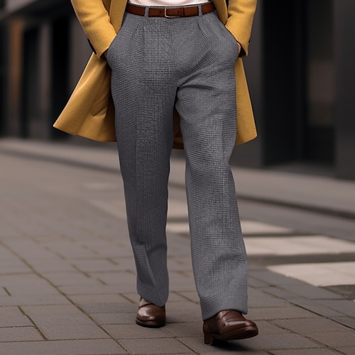 Herren Anzughose Cordhose Hose Waffelhose Fronttasche Gerader Schnitt Karomuster Komfort Geschäft Täglich Ferien Mode Schick Modern Schwarz Marineblau Image
