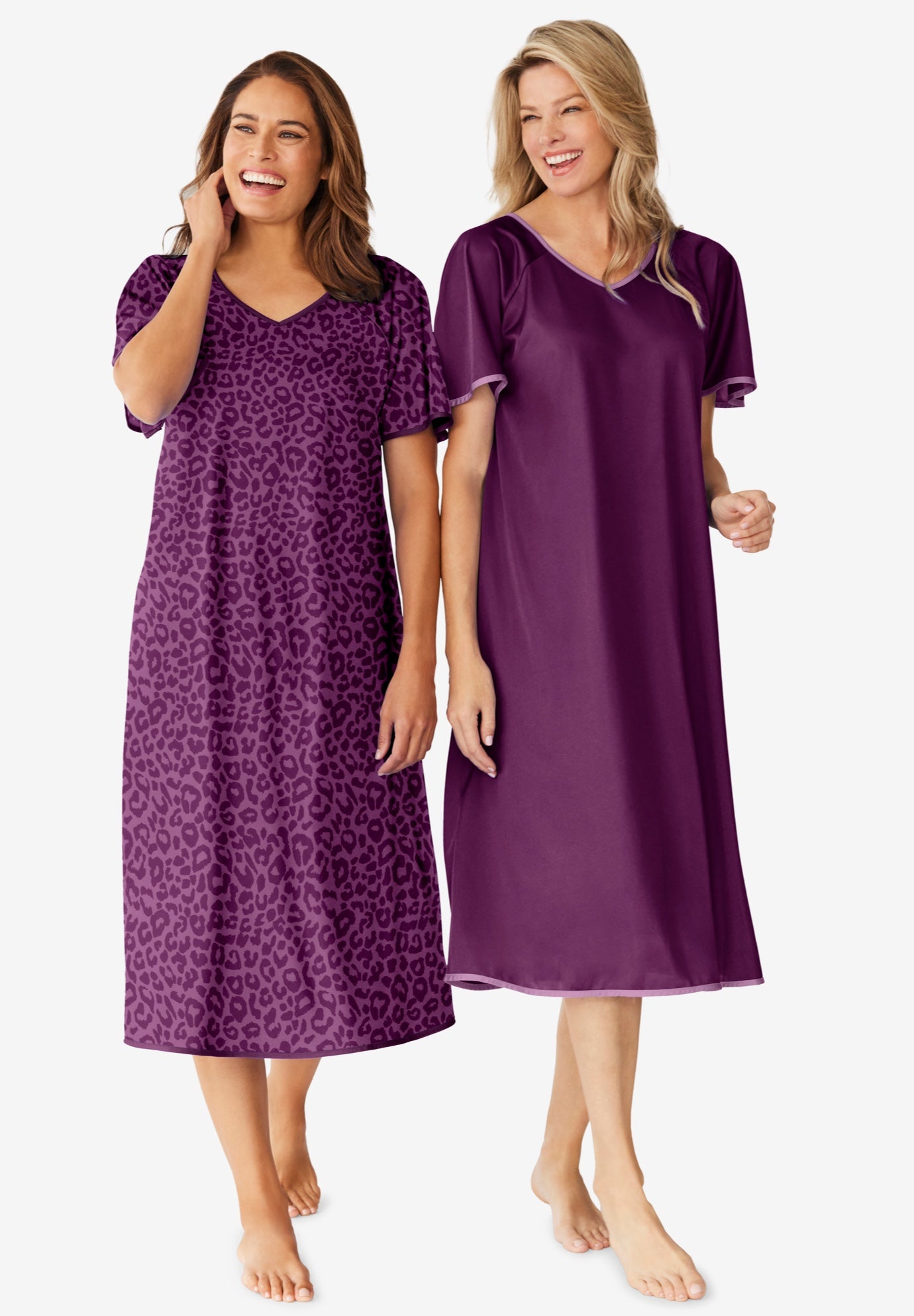 Plus Size Women's 2-Pack Short Silky Gown by Only Necessities in Dark Berry Animal (Size 6X) Pajamas