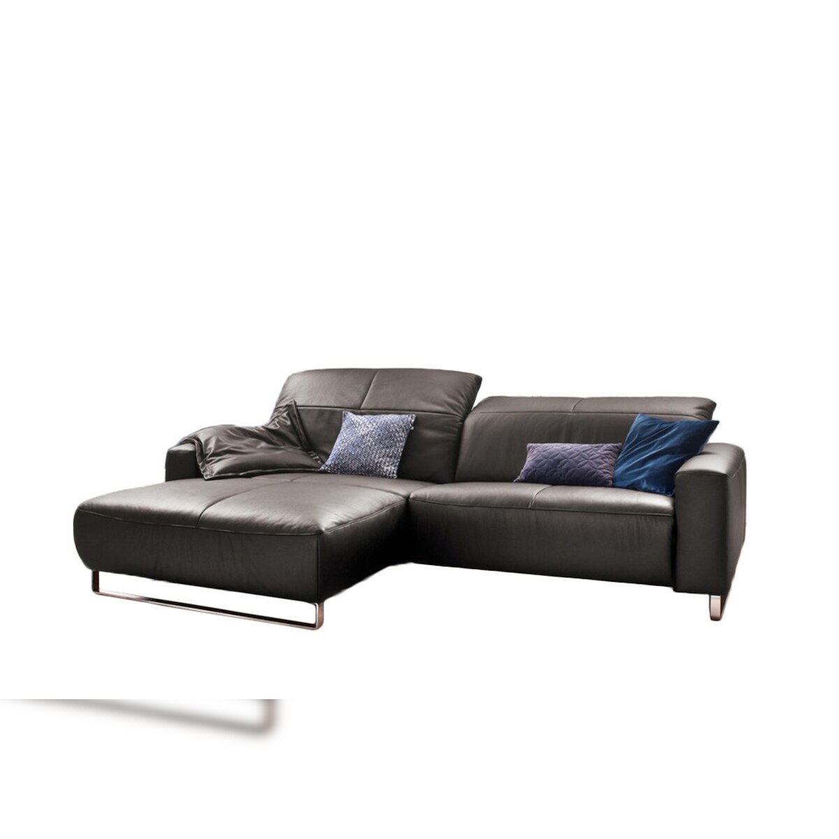 KAWOLA Sofa YORK Leder Life-line asphalt Rec links Fuß Metall Chrom matt Image