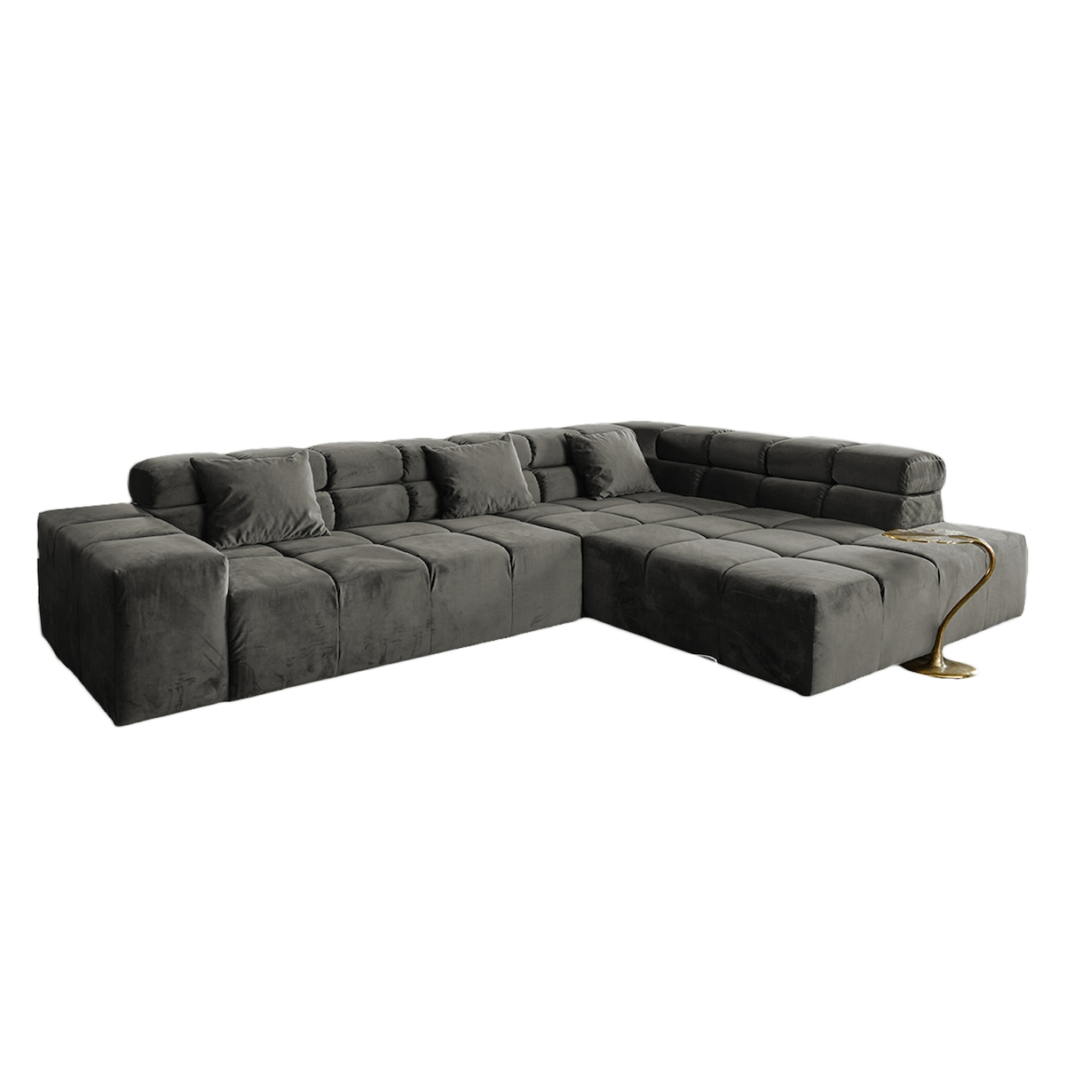 KAWOLA Sofa NEVADA Ecksofa Velvet grau Recamiere rechts mit motorischem Sitzvorzug Image