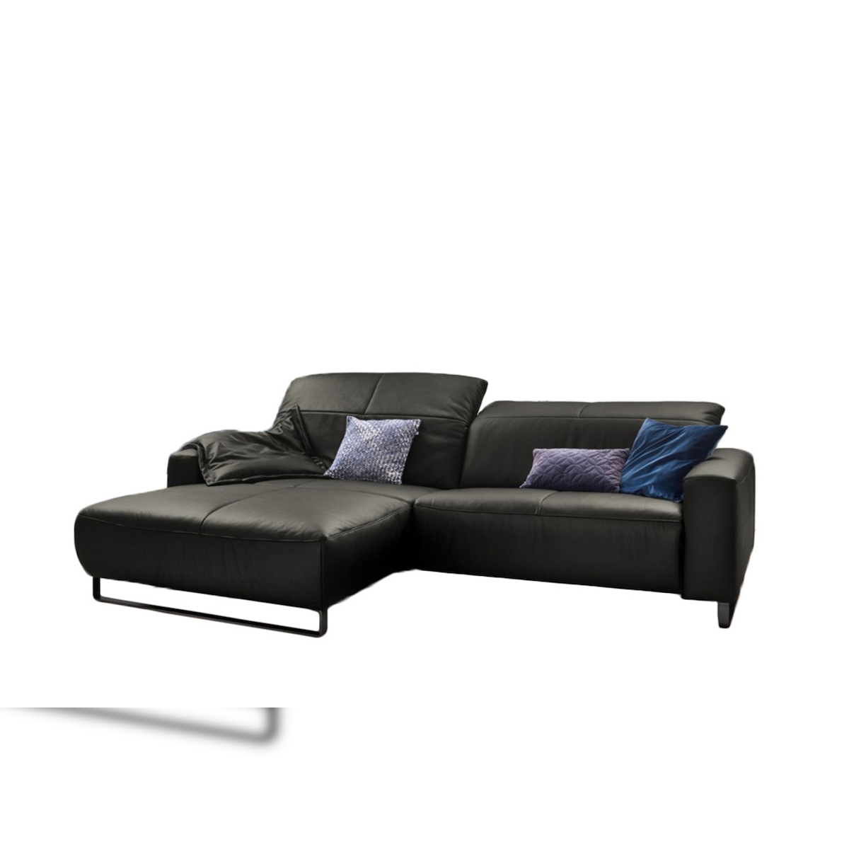 KAWOLA Sofa YORK Leder Life-line fango Rec links Fuß Metall schwarz mit Sitztiefenverstellung Image