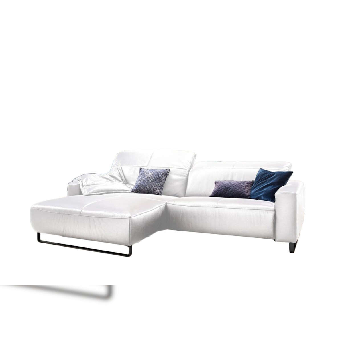 KAWOLA Sofa YORK Leder Life-line white Rec links Fuß Metall schwarz mit Sitztiefenverstellung Image