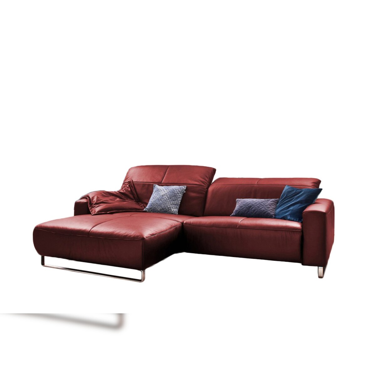 KAWOLA Sofa YORK Leder Life-line cherry Rec links Fuß Metall Chrom matt mit Sitztiefenverstellung Image