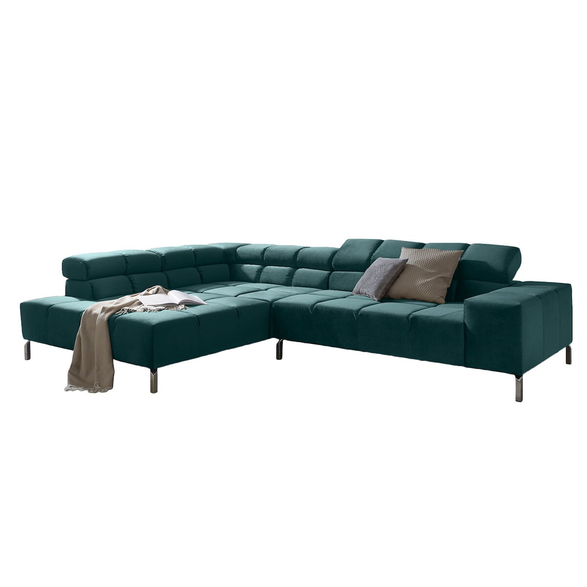 KAWOLA Sofa NELSON Ecksofa Velvet smaragd Recamiere links Image