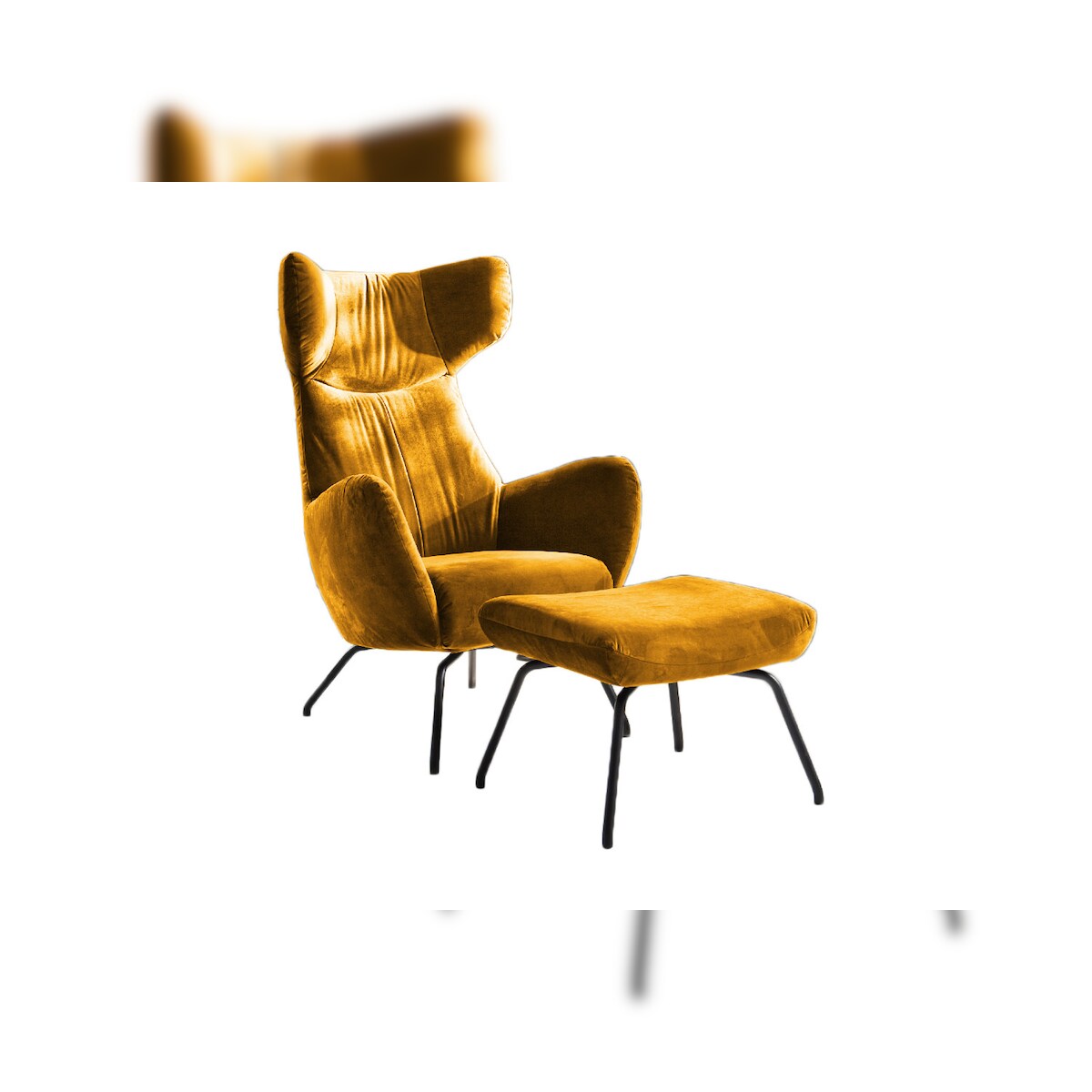 KAWOLA Sessel LOTTE Ohrensessel velvet curry mit Hocker Image