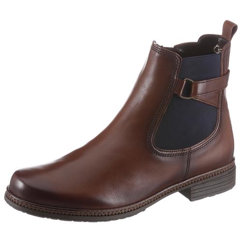 Chelseaboots GABOR Gr. 43, braun Damen Schuhe Blockabsatz, Stiefelette, Businessmode mit Stretcheinsatz