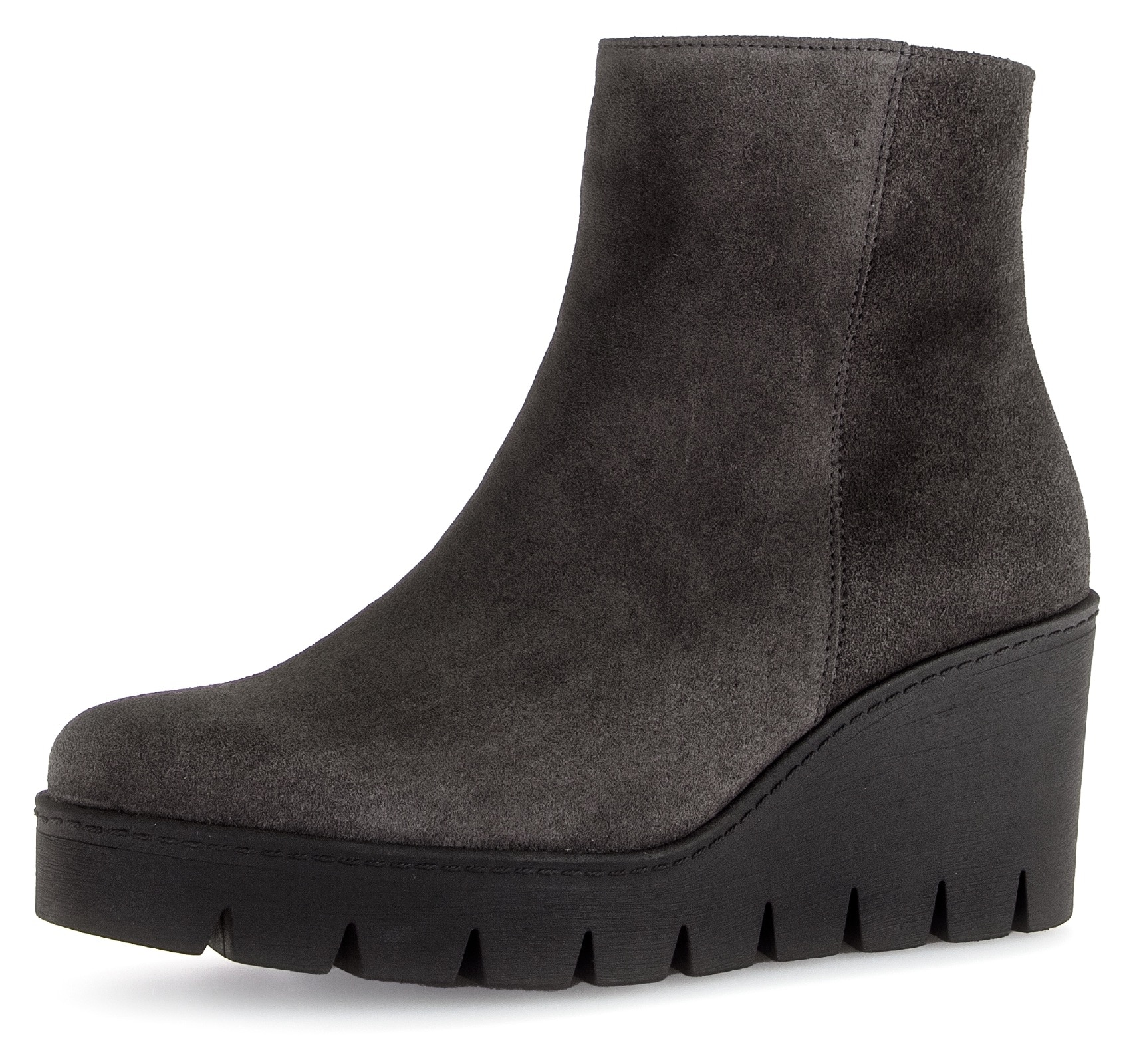 Stiefelette GABOR, Damen, Gr. 38, grau, Veloursleder, unifarben, Schuhe, Keilabsatz, Ankleboots, Komfortschuh mit Best Fitting-Ausstattung