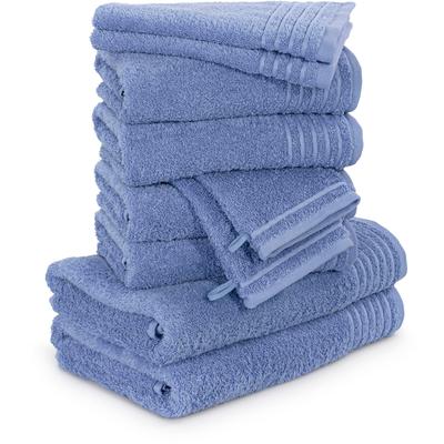 Handtuch Set MÖVE "New Classic", blau (cornflower), 10 St., Walkfrottier, Walkfrottier, Obermaterial: 100% Baumwolle, Ha