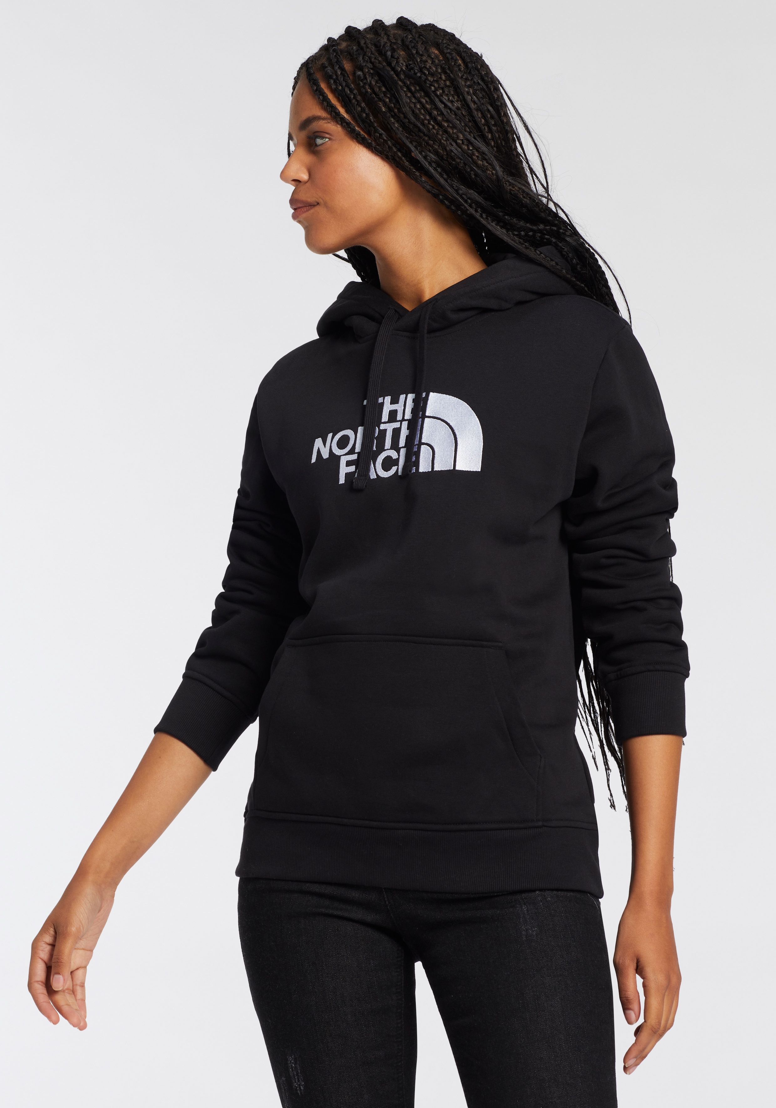 Kapuzensweatshirt THE NORTH FACE "W DREW PEAK REGULAR HOODIE", Damen, Gr. S, schwarz (tnf schwarz), Sweatware, Obermaterial: 80% Baumwolle, 20% Polyester, bestickt, unifarben, normal, Rundhals, Rippbündchen, Sweatshirts, mit regulierbarer Kapuze,...