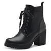 Schnürstiefelette MARCO TOZZI, Damen, Gr. 40, schwarz (schwarz kombiniert), Lederimitat, unifarben mit Farbeinsatz, modisch, Schuhe, Blockabsatz, Stiefelette, Schnürboots in veganer Verarbeitung