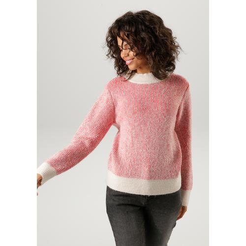 Strickpullover ANISTON CASUAL Gr. 40, rot (sand-dunkelrot) Damen Pullover im Streifen-Dessin