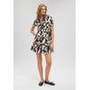 Minikleid MAVI "WOVEN MINI DRESS", Damen, Gr. S, US-Größen, schwarz-weiß (gold bead leaf print), 60% Viscose, 30% Baumwolle, 10% Leinen, casual, lässig geschnitten, V-Ausschnitt, Kurzarm, Kleider, Kleid kurz