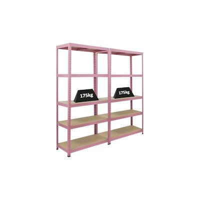 PROREGAL Mega Deal 2x Schwerlastregal PINK LADY, HxBxT 180x90x40cm, Fachlast 175kg, 5 Ebenen, Pink, Kellerregal, Steckregal, Garagenregal, Lagerregal Image