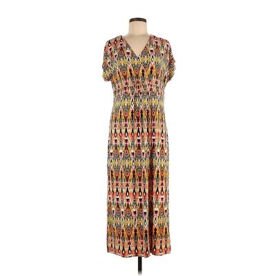 J.Jill Casual Dress - Maxi V-Neck Short Sleeve: Brown Print Dresses - Women's Size Medium