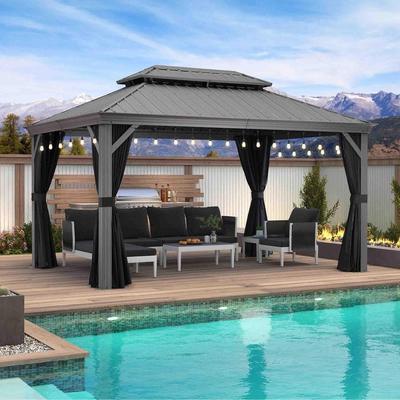PURPLE LEAF Outdoor Gazebo Aluminum Frame Galvanized Steel Hardtop Gazebo with Bulbs