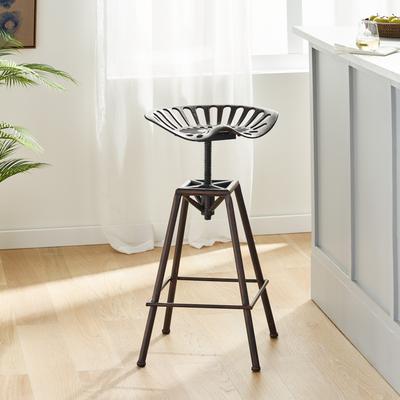 Rancher Barstool - Black Iron, Saddle Seat Design, 28.25