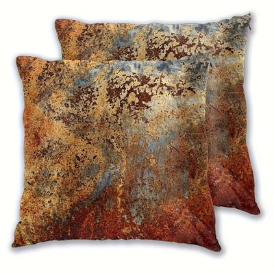 TEMU Contemporary Style Metallic Print Pillow Covers - 2 Pieces, 18x18 Inches, Zipper Closure, Machine Washable, Shaggy Fabric, Bedroom, Living Room Decor Image