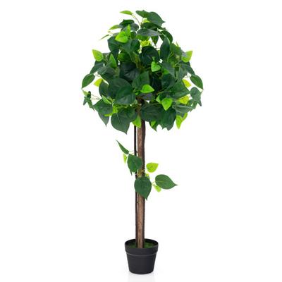 Costway 45 Inches Artificial Hydrangea Tree with Real Wood Trunk and Realistic Hydrangea Leaves