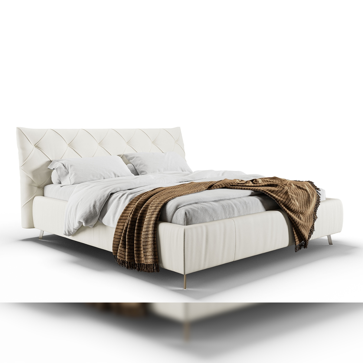 KAWOLA Bett ANNY Polsterbett Kopfteil niedrig Leder weiß 140x200cm Image