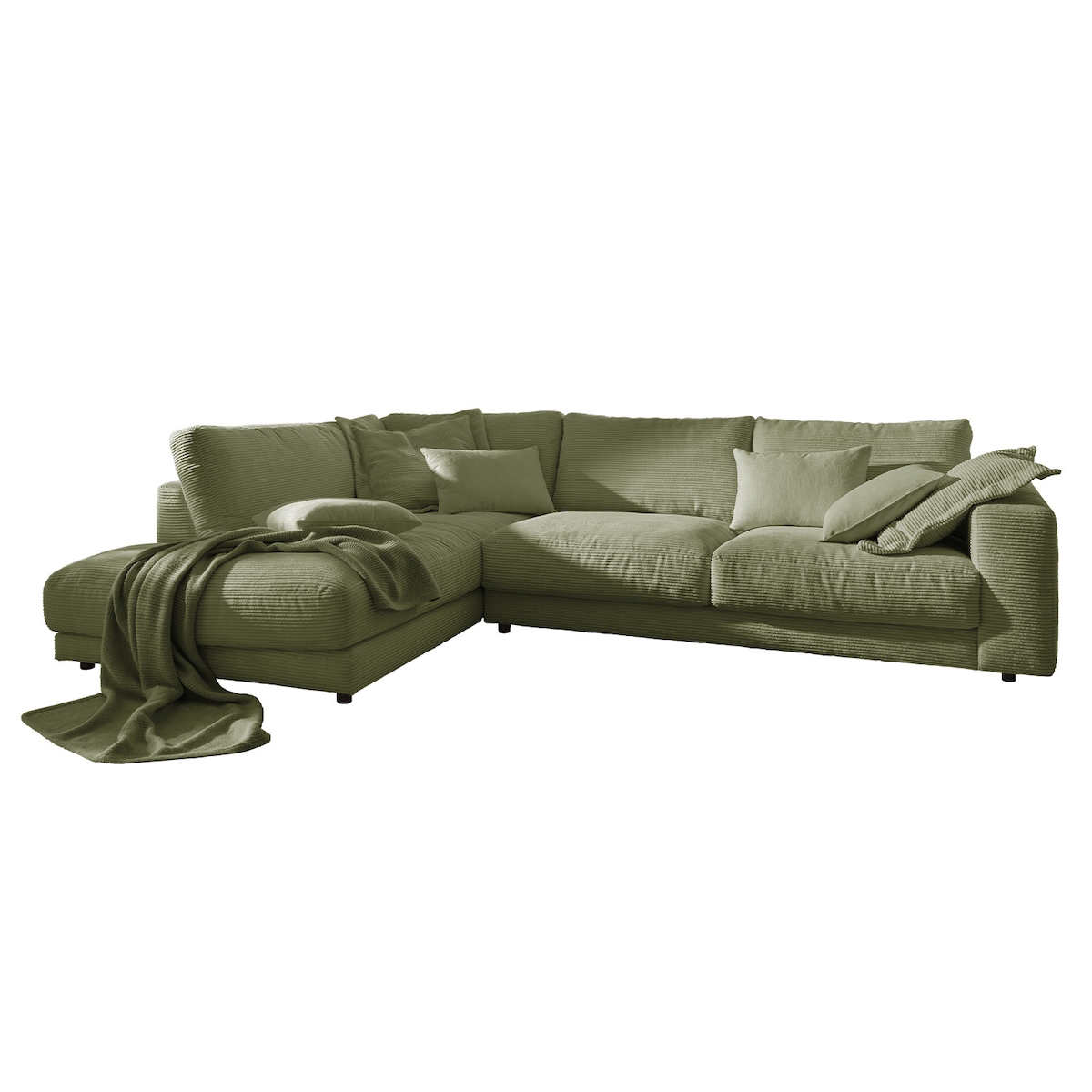 KAWOLA Sofa MADELINE Ecksofa Cord olivgrün Recamiere links Image