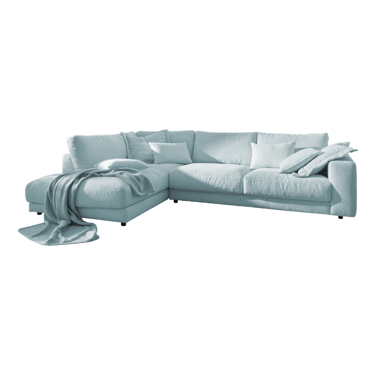KAWOLA Sofa MADELINE Ecksofa Cord hellblau Recamiere links Image