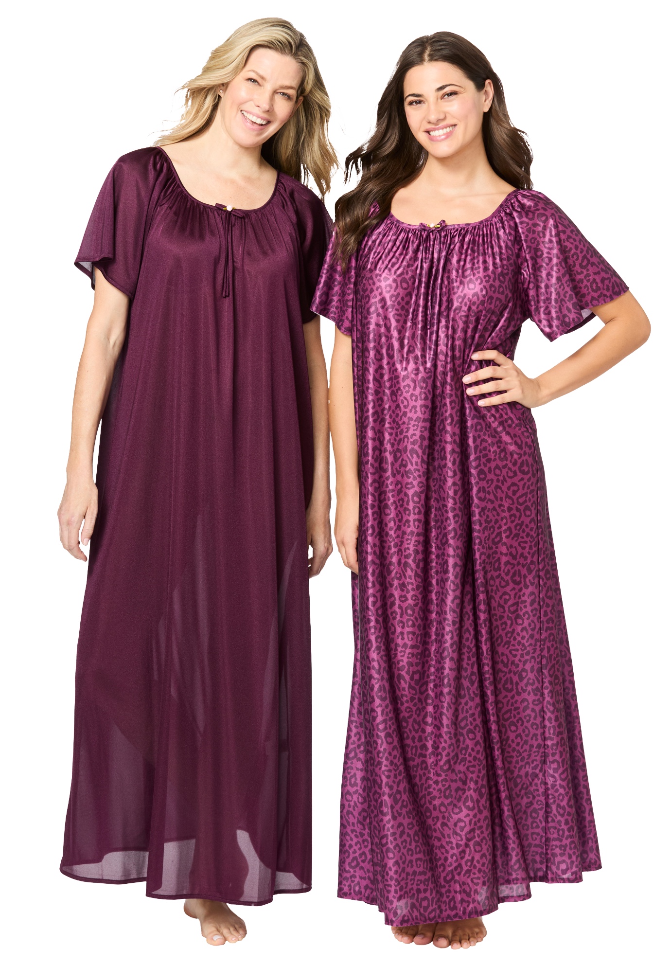 Plus Size Women's 2-Pack Long Silky Gown by Only Necessities in Dark Berry Animal (Size 3X) Pajamas