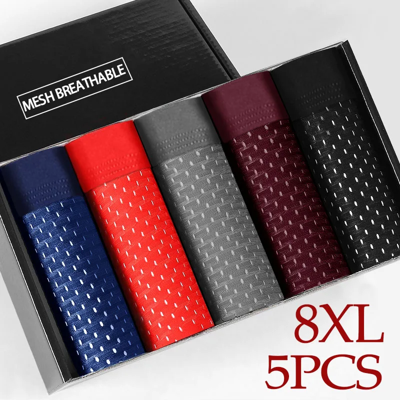 5 pièces/lot 8XL trou de maille hommes sous-vêtements boxeurs hommes Boxer sous-vêtements hommes boxeurs pour hommes sous-vêtements Boxer Shorts hommes boxeurs hommes Pantis