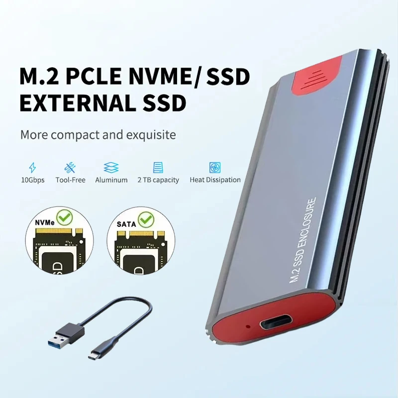 M2 NVMe SSD-Gehäuse 10 Gbit/s PCIe SSD-Gehäuse Tragbare Box USB C USB 3.1 Werkzeugfreier externer Adapter mit Kühlkörperpad für M.2 SSD Image