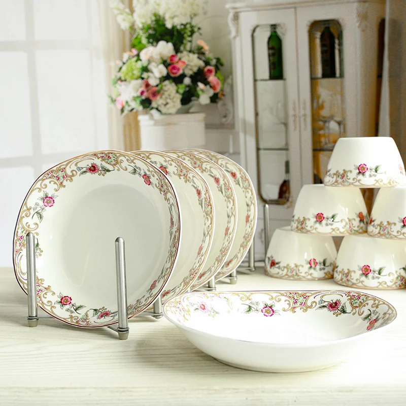 4 stücke set, 8 zoll, fine bone china lebensmittel schüsseln, keramik teller gesetzt, dish platte für buffet party, salat servies set Image