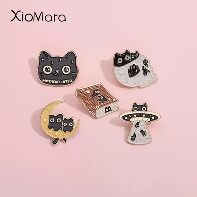 Motherfluffer Cats Enamel Pin Custom The Firmament Moon Book Cat Alien Brooch Lapel Badges Cartoon