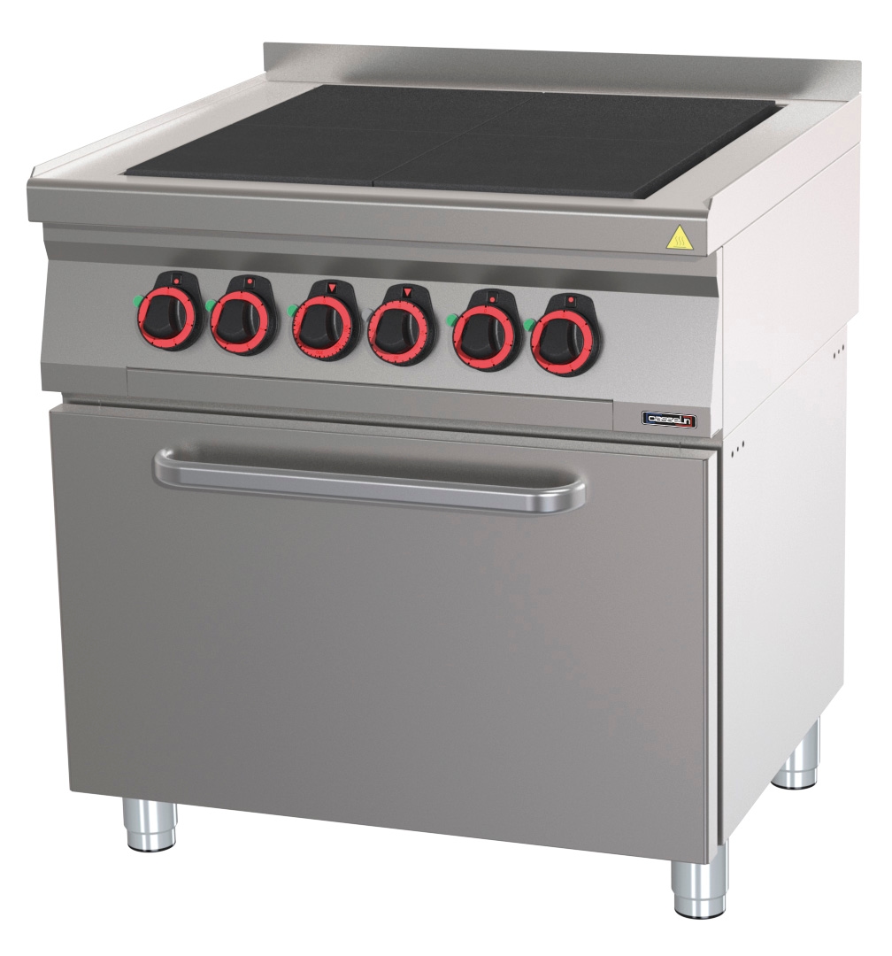 Elektroherd mit 4 Coup de Feu-Platten und statischem Elektrobackofen GN 2/1 80 - Linie 700 C7FOE4PFS80 Casselin Image